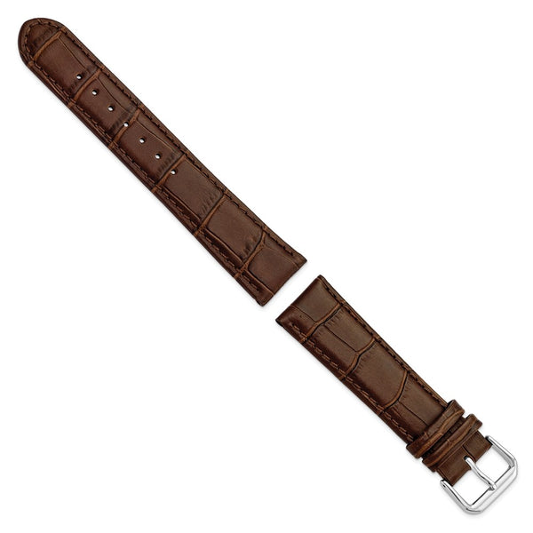 20mm Brown Wild Alligator Grain Silver-tone Buckle Watch Band