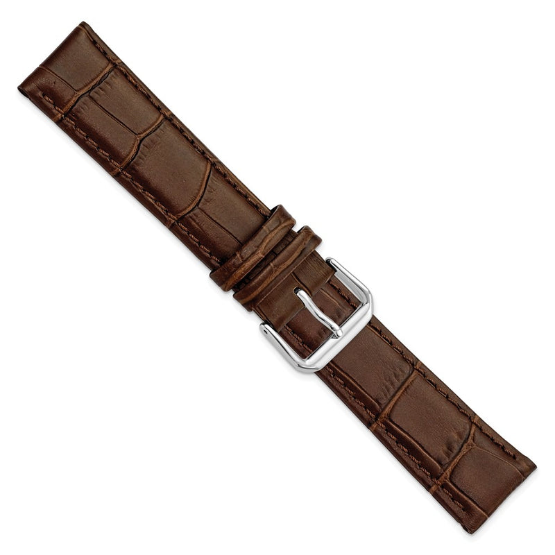 DeBeer 20mm Brown Matte Wild Alligator Grain Leather with Silver-tone Buckle 7.5 inch Watch Band