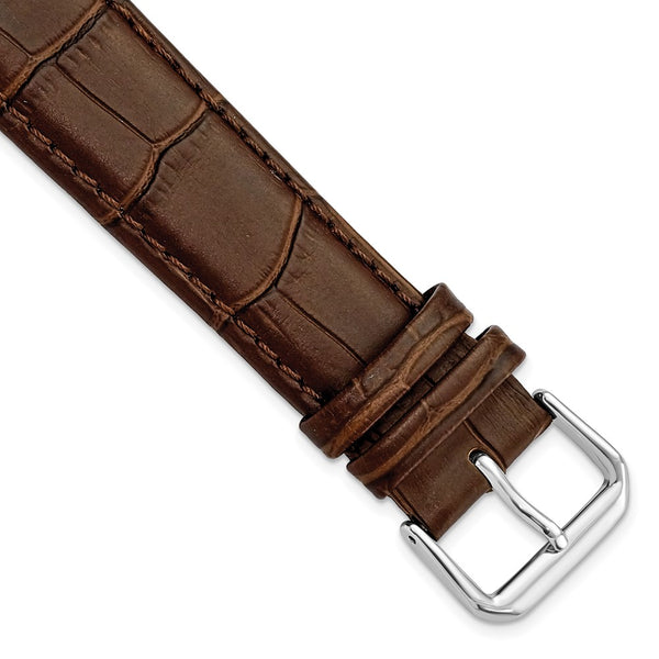 20mm Brown Wild Alligator Grain Silver-tone Buckle Watch Band