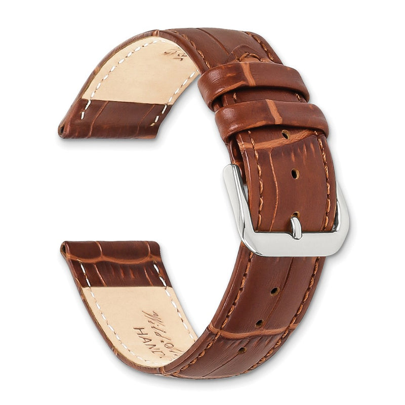 DeBeer 20mm Havana Brown Matte Wild Alligator Grain Leather with Silver-tone Buckle 7.5 inch Watch Band