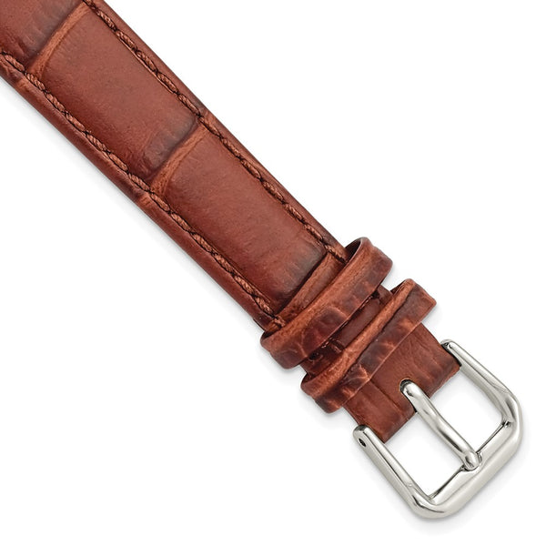 14mm Mahogany Brown Wild Alligator Silver-tone Buckle Watch Band