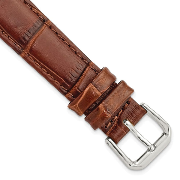 16mm Mahogany Brown Wild Alligator Silver-tone Buckle Watch Band