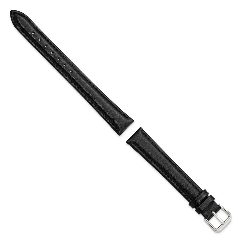 DeBeer 16mm Extra Long Black Smooth Leather with Silver-tone 9.5 inch Watch Band
