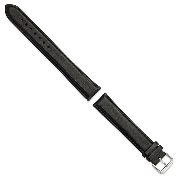 DeBeer 20mm Extra Long Black Smooth Leather with Silver-tone 9.5 inch Watch Band