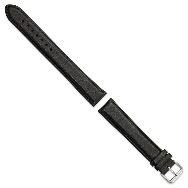 DeBeer 20mm Extra Long Black Smooth Leather with Silver-tone 9.5 inch Watch Band
