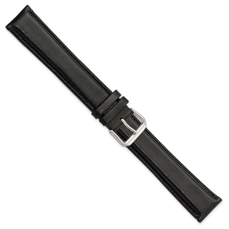 DeBeer 20mm Extra Long Black Smooth Leather with Silver-tone 9.5 inch Watch Band