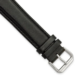 DeBeer 20mm Extra Long Black Smooth Leather with Silver-tone 9.5 inch Watch Band