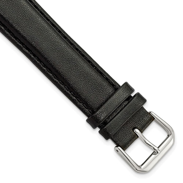 DeBeer 20mm Extra Long Black Smooth Leather with Silver-tone 9.5 inch Watch Band