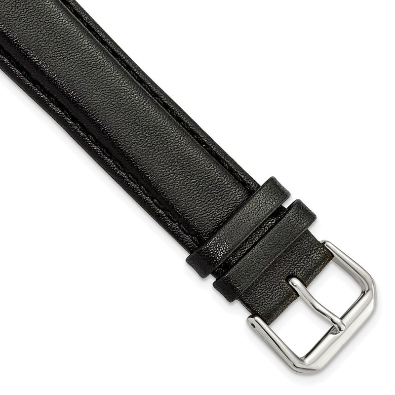 DeBeer 20mm Extra Long Black Smooth Leather with Silver-tone 9.5 inch Watch Band