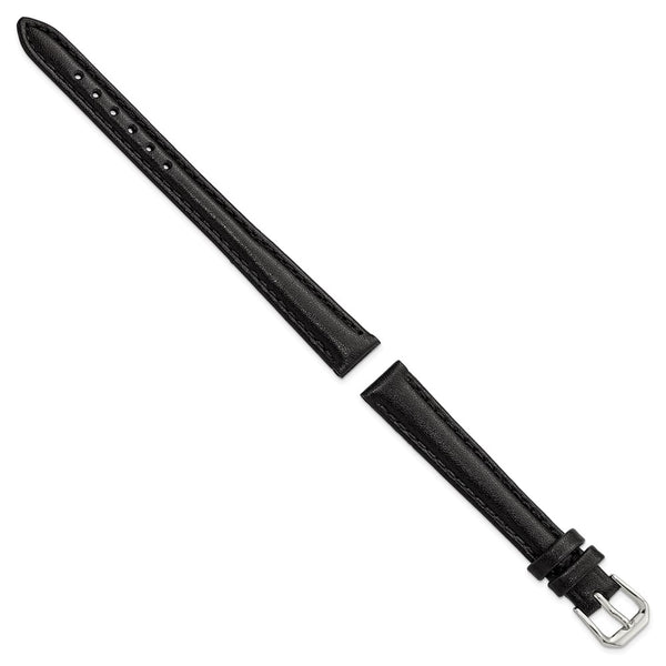 DeBeer 12mm Black Long Smooth Leather with Silver-tone Buckle 7.5 inch Watch Band