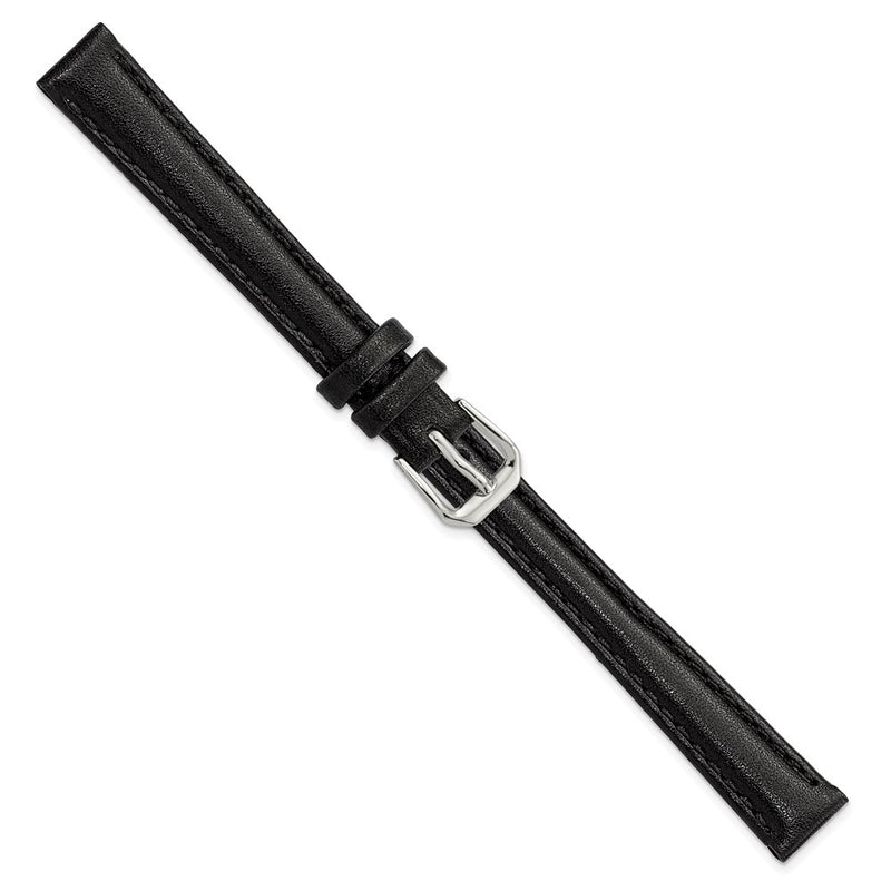 DeBeer 12mm Black Long Smooth Leather with Silver-tone Buckle 7.5 inch Watch Band
