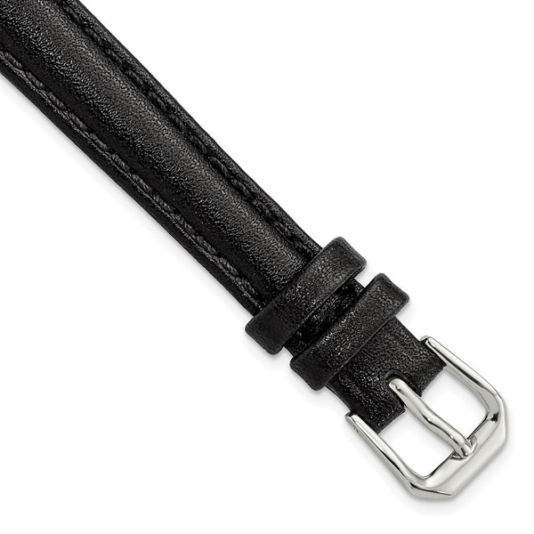 DeBeer 12mm Black Long Smooth Leather with Silver-tone Buckle 7.5 inch Watch Band