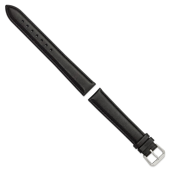 DeBeer 18mm Black Long Smooth Leather with Silver-tone Buckle 8.5 inch Watch Band