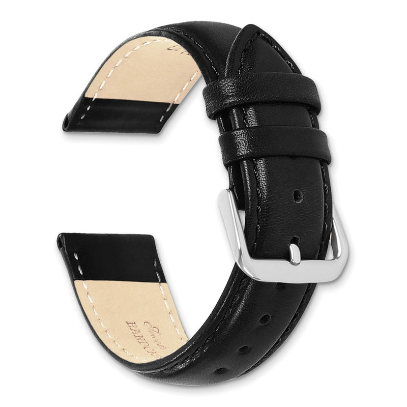 DeBeer 19mm Short Black Smooth Leather with Silver-tone Buckle 6.75 inch Watch Band