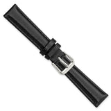 12mm Short Black Smooth Leather Silver-tone Buckle Watch Band