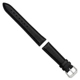 18mm Short Black Smooth Leather Silver-tone Buckle Watch Band