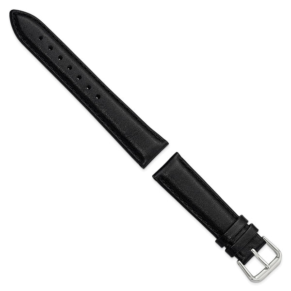 DeBeer 18mm Short Black Smooth Leather with Silver-tone Buckle 6.75 inch Watch Band