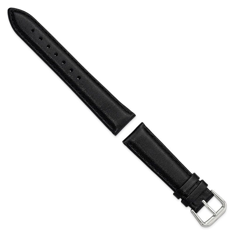 DeBeer 18mm Short Black Smooth Leather with Silver-tone Buckle 6.75 inch Watch Band