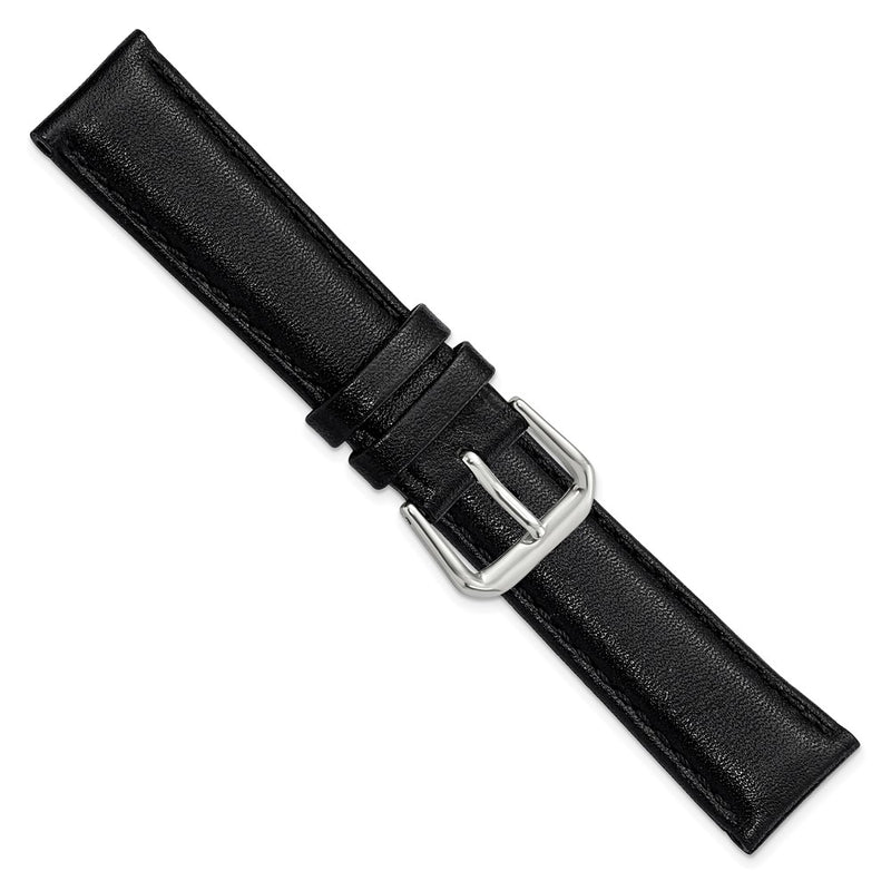 DeBeer 18mm Short Black Smooth Leather with Silver-tone Buckle 6.75 inch Watch Band