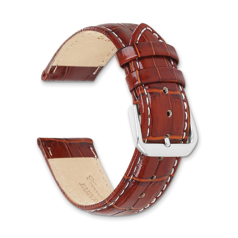 14mm Mahogany Brown Crocodile Dark Stitch Silver-tone Buckle Watch Band