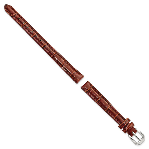 DeBeer 10mm Havana Crocodile Grain Leather with Dark Stitching and Silver-tone Buckle 6.75 inch Watch Band