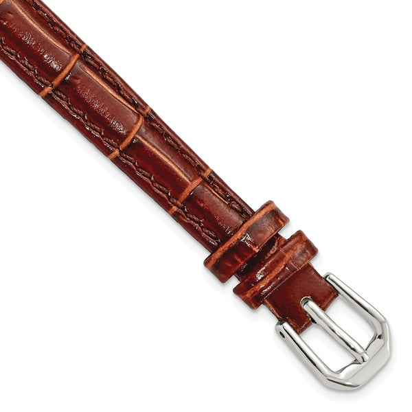 10mm Mahogany Brown Crocodile Dark Stitch Silver-tone Buckle Watch Band