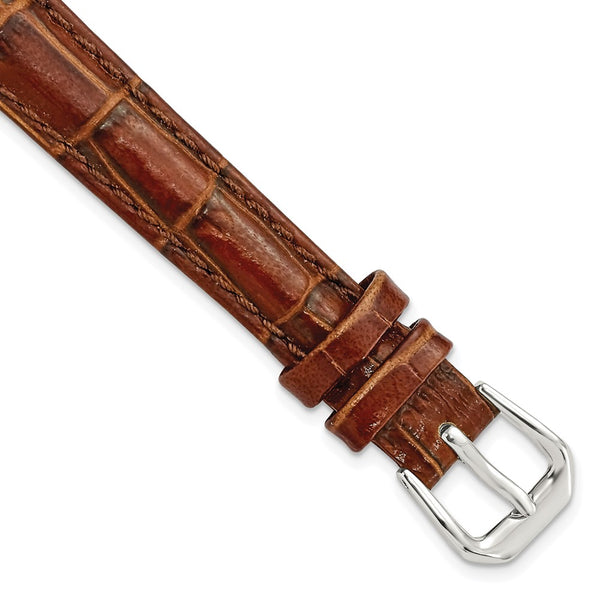 DeBeer 12mm Havana Crocodile Grain Leather with Dark Stitching and Silver-tone Buckle 6.75 inch Watch Band