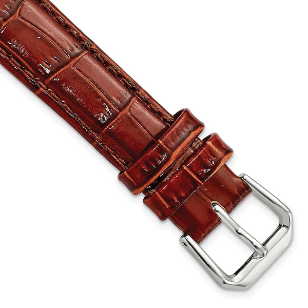 16mm Mahogany Brown Crocodile Dark Stitch Silver-tone Buckle Watch Band