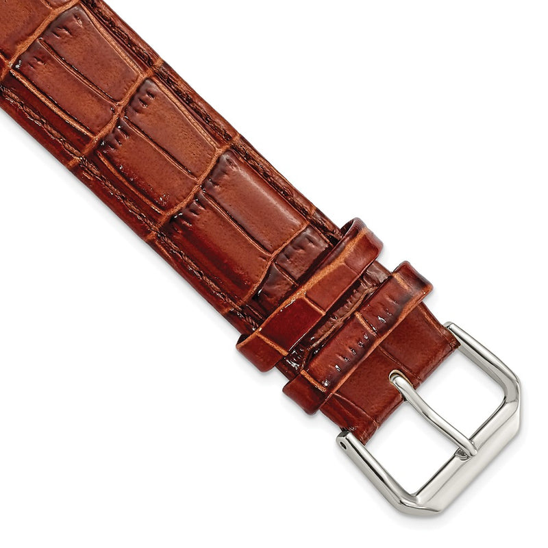 19mm Mahogany Brown Crocodile Dark Stitch Silver-tone Buckle Watch Band