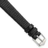 12mm Flat Black Lizard Grain Leather Silver-tone Buckle Watch Band