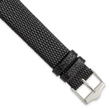 17mm Flat Black Lizard Grain Leather Silver-tone Buckle Watch Band