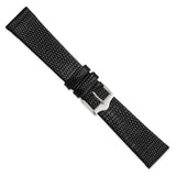 DeBeer 19mm Flat Black Lizard Grain Leather with Silver-tone Buckle 7.5 inch Watch Band