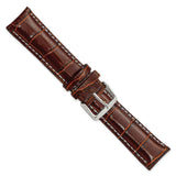 20mm Mahogany Brown Crocodile White Stitch Silver-tone Bkle Watch Band