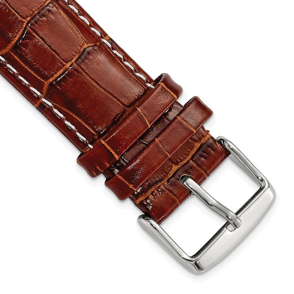 DeBeer 22mm Havana Crocodile Grain Chronograph Leather with White Stitching and Sliver-tone Buckle 7.5 inch Watch Band