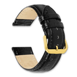 DeBeer 22mm Long Black Crocodile Grain Chronograph Leather with Gold-tone Buckle 8.5 inch Watch Band