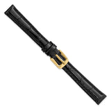 DeBeer 12mm Black Crocodile Grain Chronograph Leather with Gold-tone Buckle 6.75 inch Watch Band