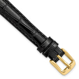 12mm Black Crocodile Grain Chrono Gold-tone Buckle Watch Band