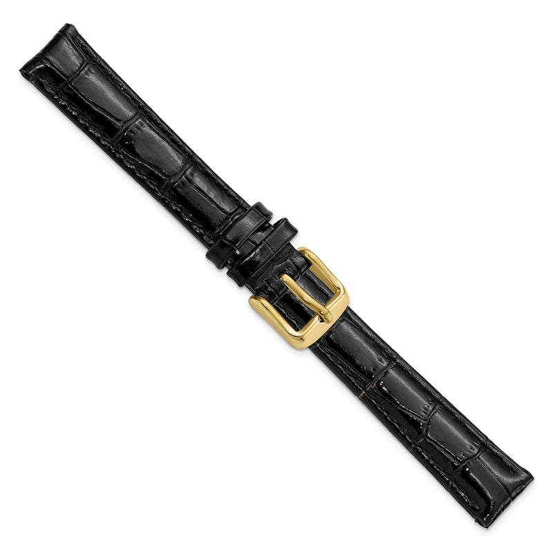 DeBeer 14mm Black Crocodile Grain Chronograph Leather with Gold-tone Buckle 6.75 inch Watch Band