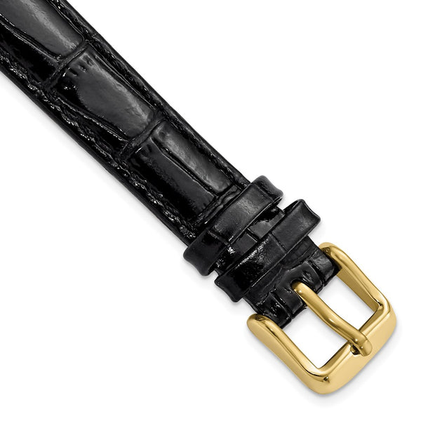 14mm Black Crocodile Grain Chrono Gold-tone Buckle Watch Band