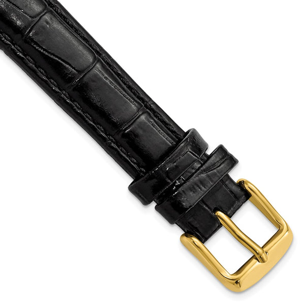 16mm Black Crocodile Grain Chrono Gold-tone Buckle Watch Band