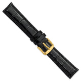 DeBeer 18mm Black Crocodile Grain Chronograph Leather with Gold-tone Buckle 7.5 inch Watch Band