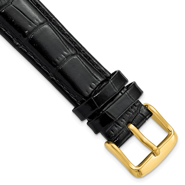 18mm Black Crocodile Grain Chrono Gold-tone Buckle Watch Band