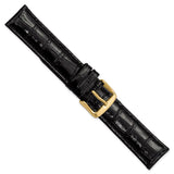 DeBeer 19mm Black Crocodile Grain Chronograph Leather with Gold-tone Buckle 7.5 inch Watch Band