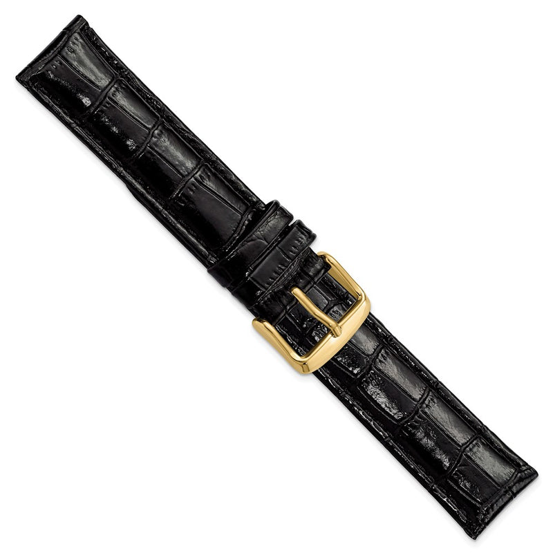 DeBeer 19mm Black Crocodile Grain Chronograph Leather with Gold-tone Buckle 7.5 inch Watch Band