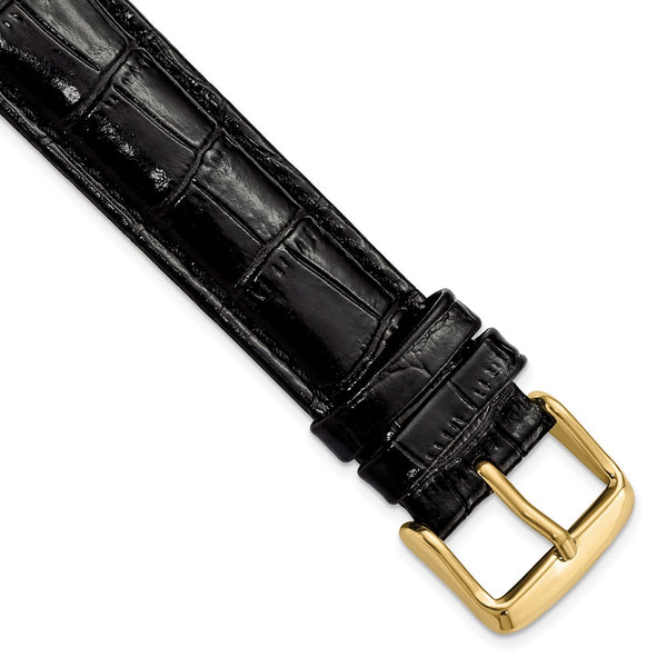 19mm Black Crocodile Grain Chrono Gold-tone Buckle Watch Band