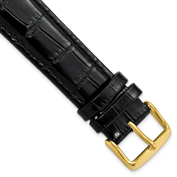 20mm Black Crocodile Grain Chrono Gold-tone Buckle Watch Band