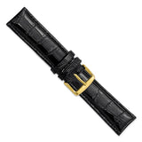 22mm Black Crocodile Grain Chrono Gold-tone Buckle Watch Band