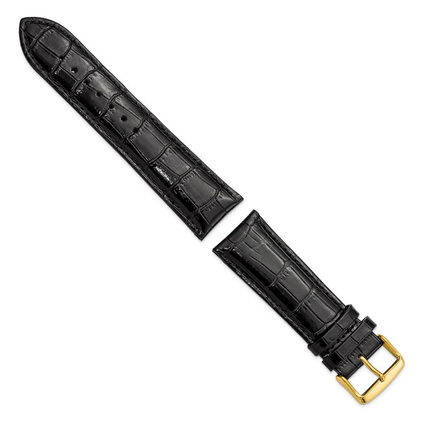 DeBeer 24mm Black Crocodile Grain Chronograph Leather with Gold-tone Buckle 7.5 inch Watch Band