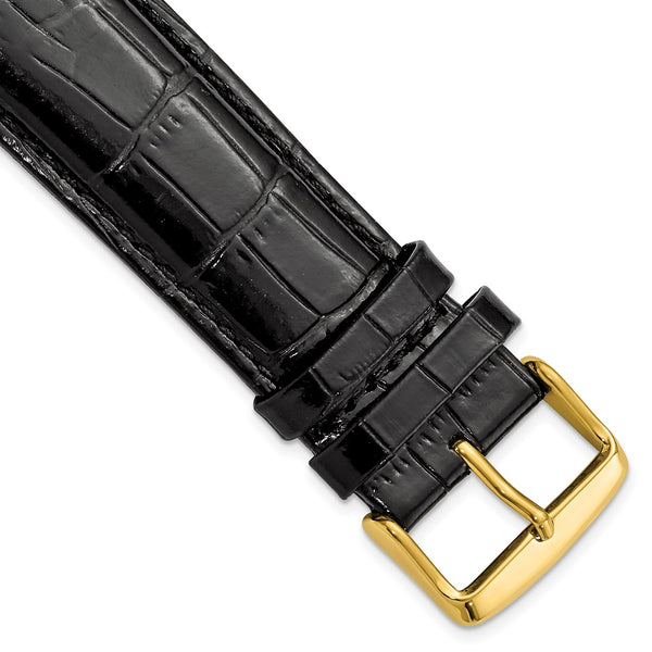 24mm Black Crocodile Grain Chrono Gold-tone Buckle Watch Band