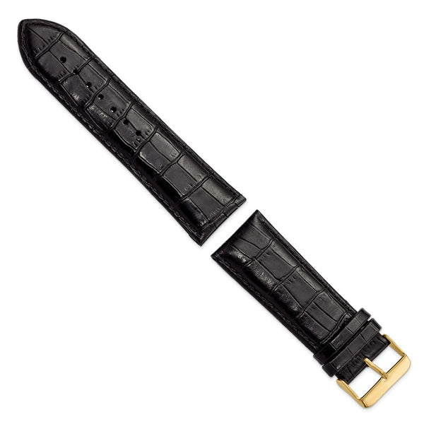 26mm Black Crocodile Grain Chrono Gold-tone Buckle Watch Band